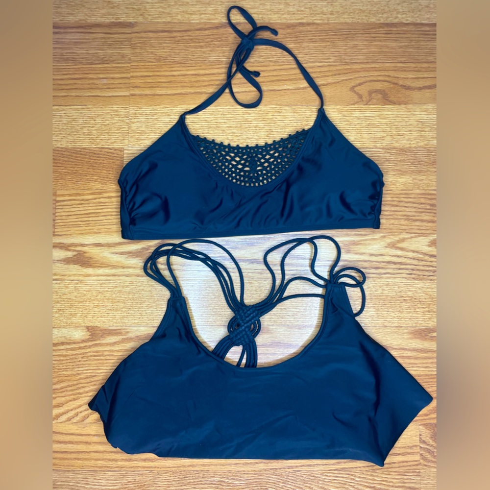 2 Xhileration black Large bikini tops- halter top & racer back